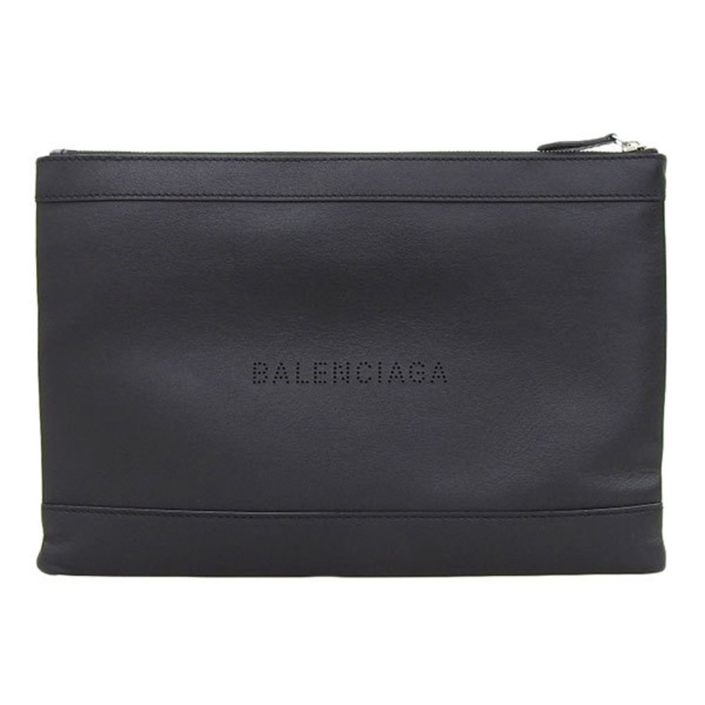 BALENCIAGA Leather Navy Clip M Clutch Bag 373834 Black - Picture 1 of 8